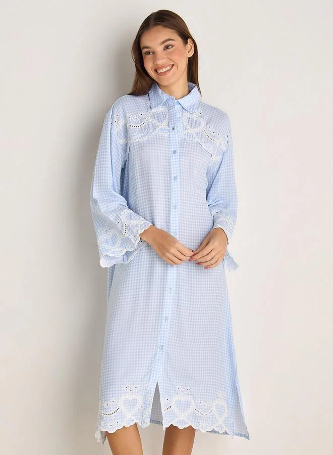 سبلاش فيڤ Sleepshirt Long Sleeves Embroidered Viscose
